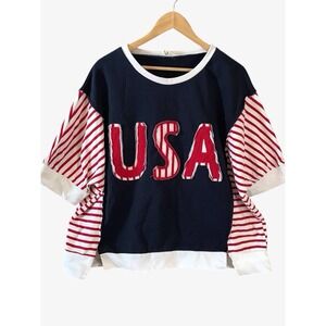 Womens BiBi American USA Oversized S/S Sweatshirt XL Patriotic Olympic Loose Fit